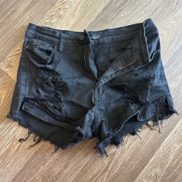 KanCan Pants - KanCan Black Distressed Denim Cutoff Shorts